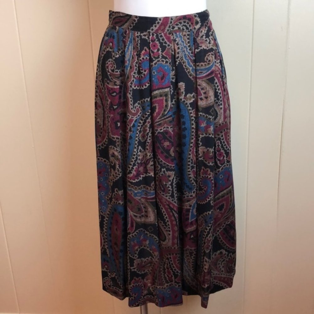 Vintage 80s/90s Multicolor Paisley Pleated Skirt